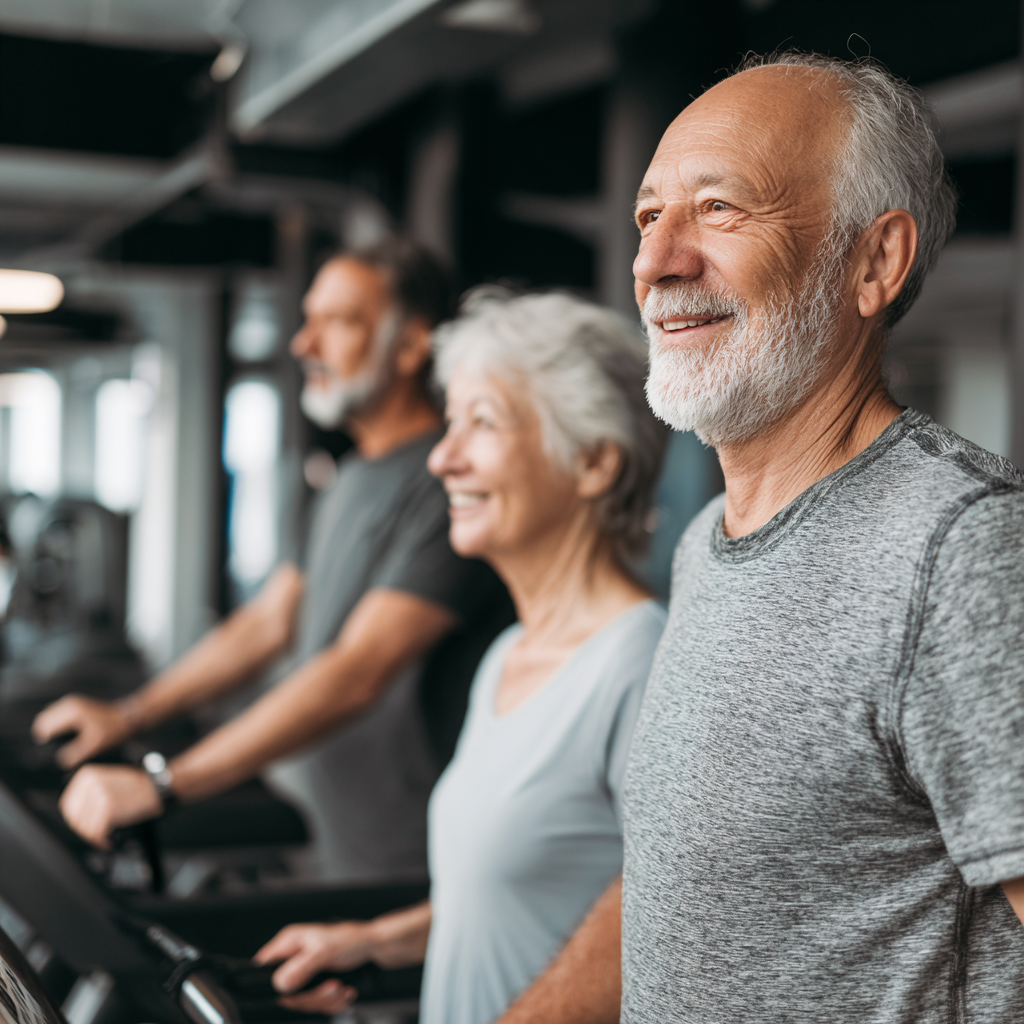 Mature adults engaging in fitness training with professional guidance